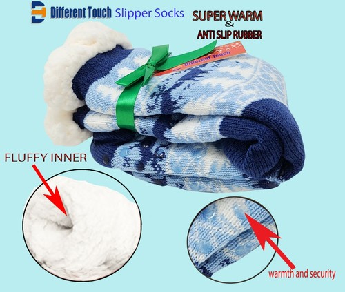 6 Pairs Sherpa Fleece Lined Winter Christmas Cozy With Non Skid Slipper Socks - Picture 26 of 50