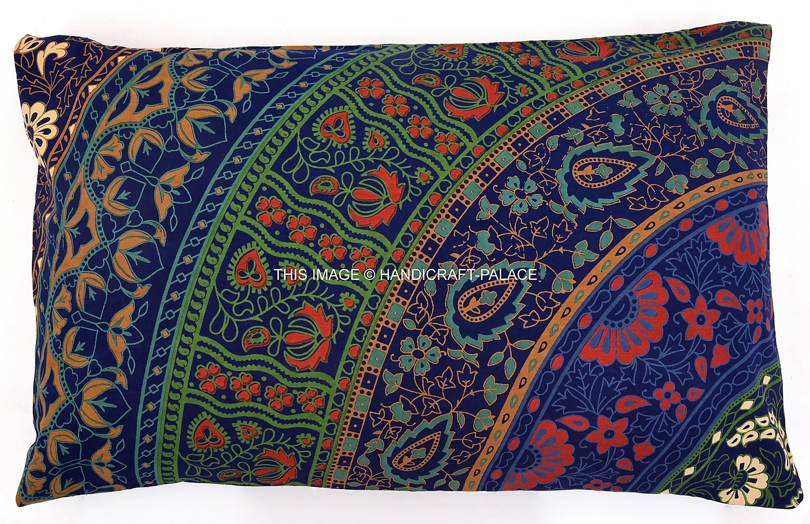 INDIAN MANDALA PRINTED DECORATIVE BEDDING SHAM COTTON THROW BLUE PILLOW COVER