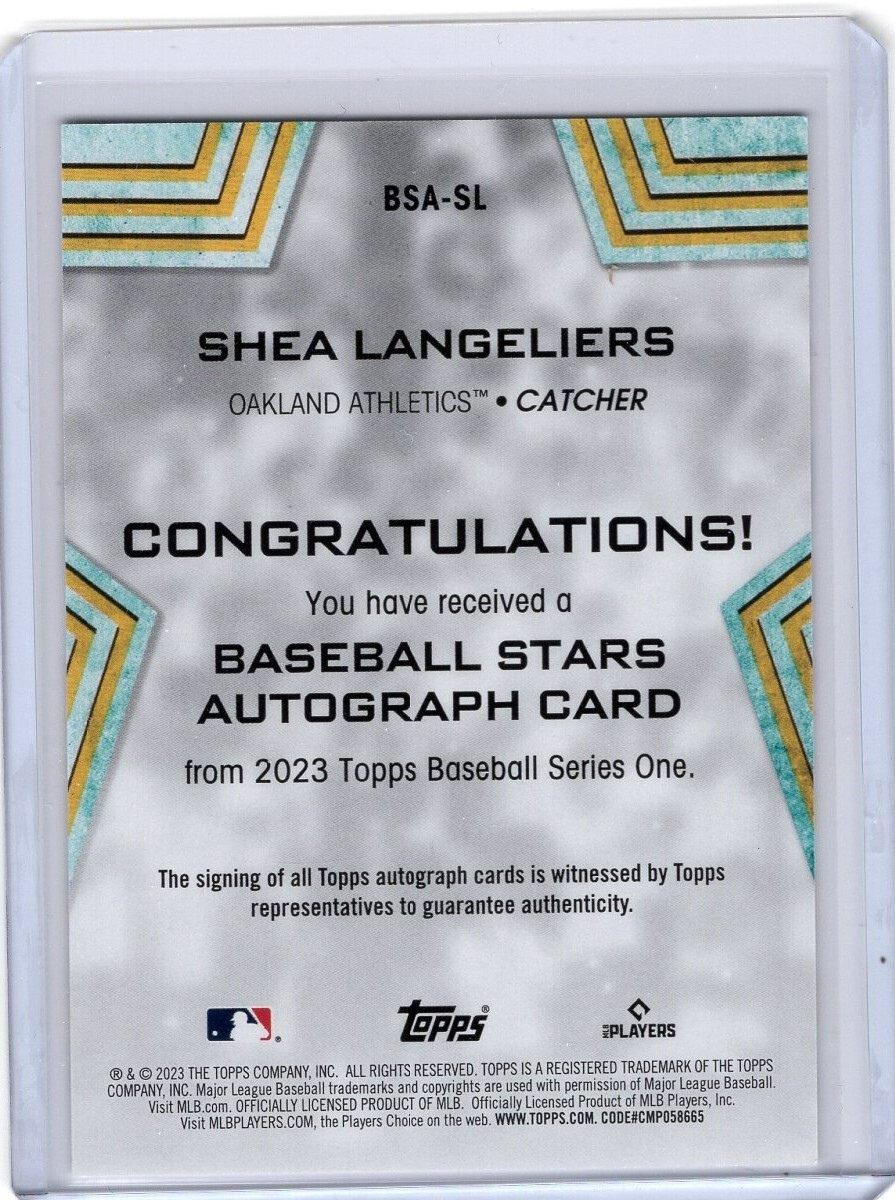 2023 Topps Series 1 Shea Langeliers Baseball Stars RC Auto