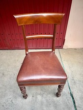 Set 4 sedie antiche in legno di mogano, stile 800 inglese, seduta pelle marrone