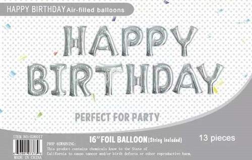 16" Silver Foil Balloons Happy Birthday Banner Decoration Events Party