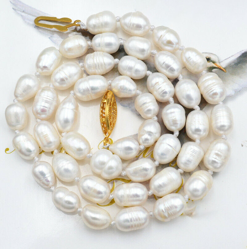 Pearl Silver Cultured Fine Necklaces 7-8MM Natural White Freshwater Cultured Pearl Necklace 18" + Earrings Set Natural Pearl Necklace