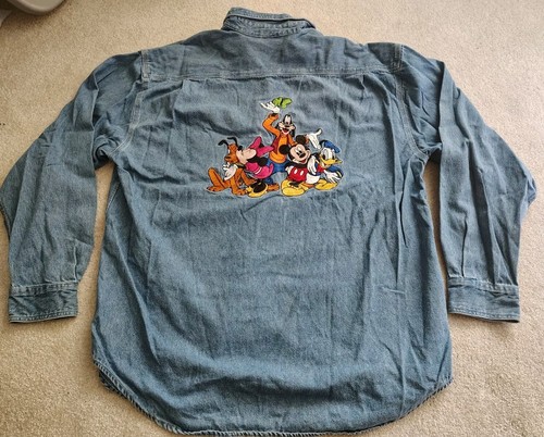 Vintage 90’s Disney Mickey & Friends Denim Long Sleeve Button Shirt Adult Large - Picture 2 of 4