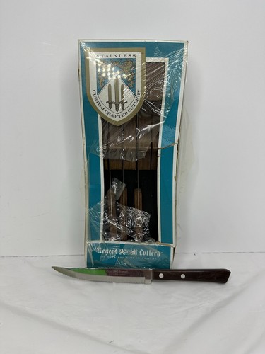 VTG Regent Sheffield Wood Handle Cutlery Set w/Wood Case 6 Steak Knives - Picture 6 of 10
