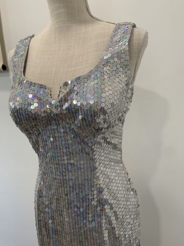 Adrianna Papell Abend Damen Silber Pailletten Mini Cocktailkleid Größe 10 - Bild 4 von 7