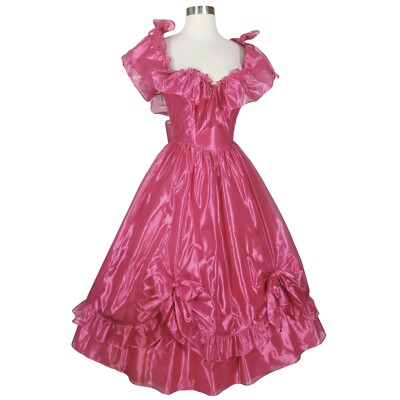 Vintage 80s Pink Southern Belle Gown Ruffle Full Skirt Prom Party