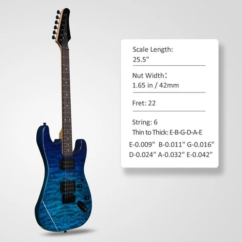 39in Electric Guitar H-H Pickups Trans Blue Suit for Heavier Rock - Picture 4 of 16