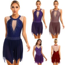Womens Sequin Sleeveless Dress Figure Ice Skating Dance Performance Costume