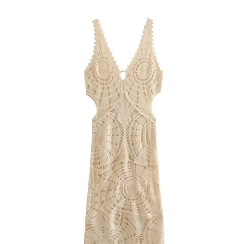 Elegant White Knitted Crochet Long Dresses Hollow Out Sleeveless Backless V-neck - Bild 16 von 27