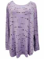 Womens Plus Lavender with Black  White Print Long Sleeve Lightweight Sweater