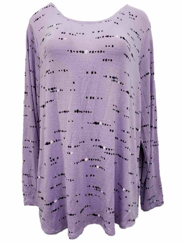 Womens Plus Lavender with Black & White Print Long Sleeve Lightweight Sweater - Bild 1 von 2