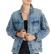 Sunset & Spring Embellished Denim Jacket Women's Small Blue Button Closure 