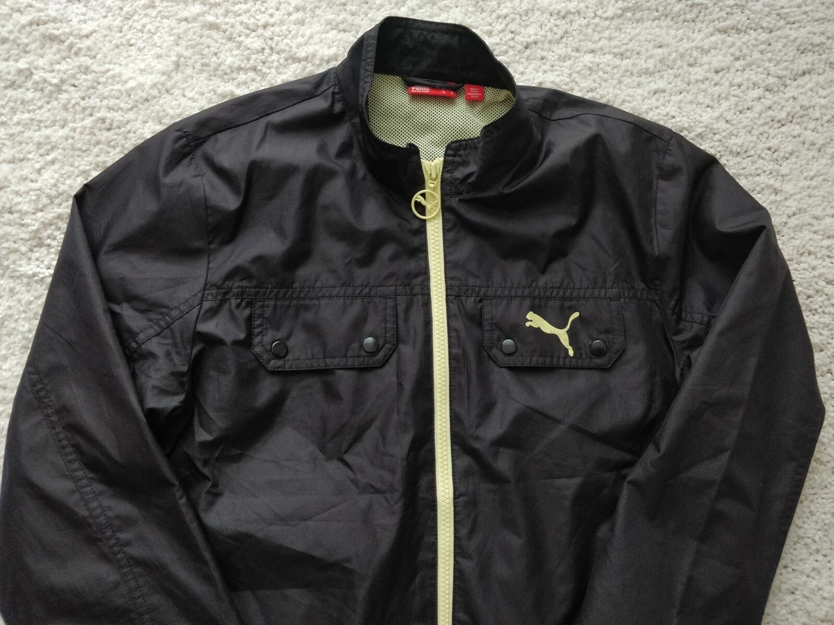 Puma Vintage Womens Tracksuit Top Jacket Windbreaker Black Training Neon Yellow