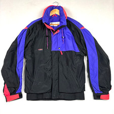 VTG 80s 90s Columbia Mens Jacket Shell Hooded Windbreaker Neon Sz M - NICE 