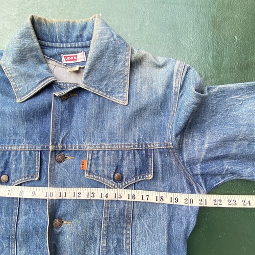 Vintage 70s Levi’s Jacket Men’s Medium Orange Tab Faded Blue Denim Safari Chore - Picture 3 of 22