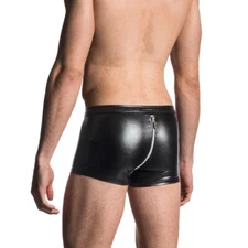 Mens Faux Leather Wetlook Lingerie Zip Bulge Pouch Boxer Briefs Shorts Underwear
