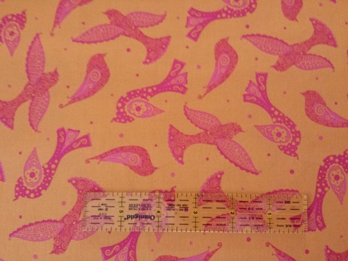 22" Lily by BJ Lantz Quilting Treasures Hot Pink Birds on Orange - Picture 2 of 3