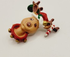 Christmas Reindeer with Santa Hat Brooch Plastic Vintage #84