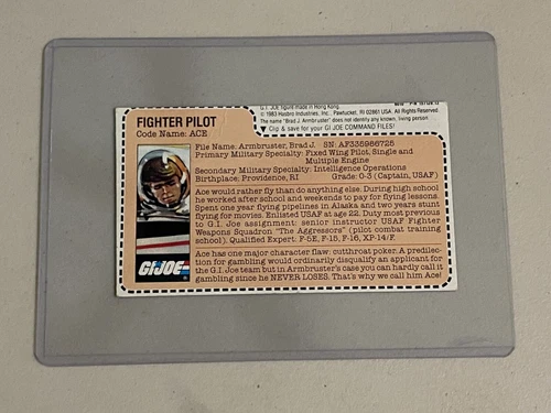 GI JOE 1983 ACE FIGHTER PILOT UNCUT FILE CARD