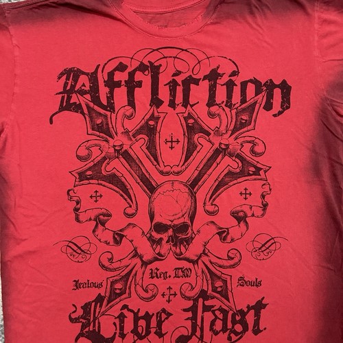 Vintage USA Affliction Live Fast Red Skull Cyber Y2k Shirt Large - Picture 8 of 9