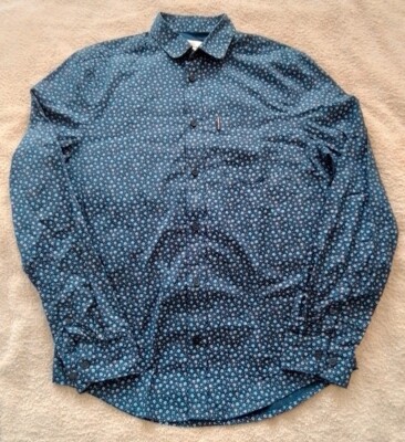 BEN SHERMAN HERREN HEMD GR. S LANGARM DUNKELBLAU GEBLÜMT Blumenmuster