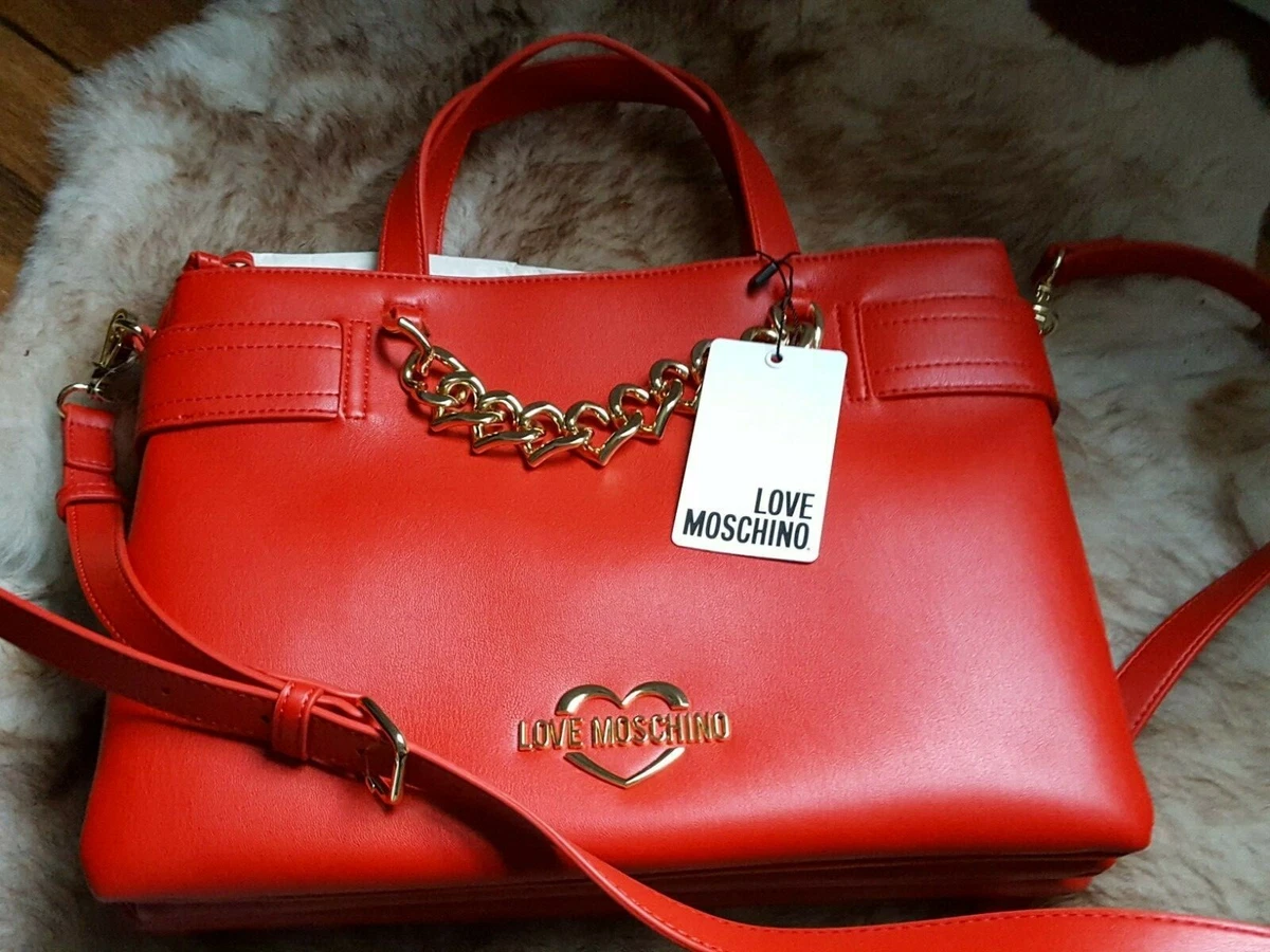 LOVE MOSCHINO NEW W TAG Satchel Shoulder Bag Red Heart Gold