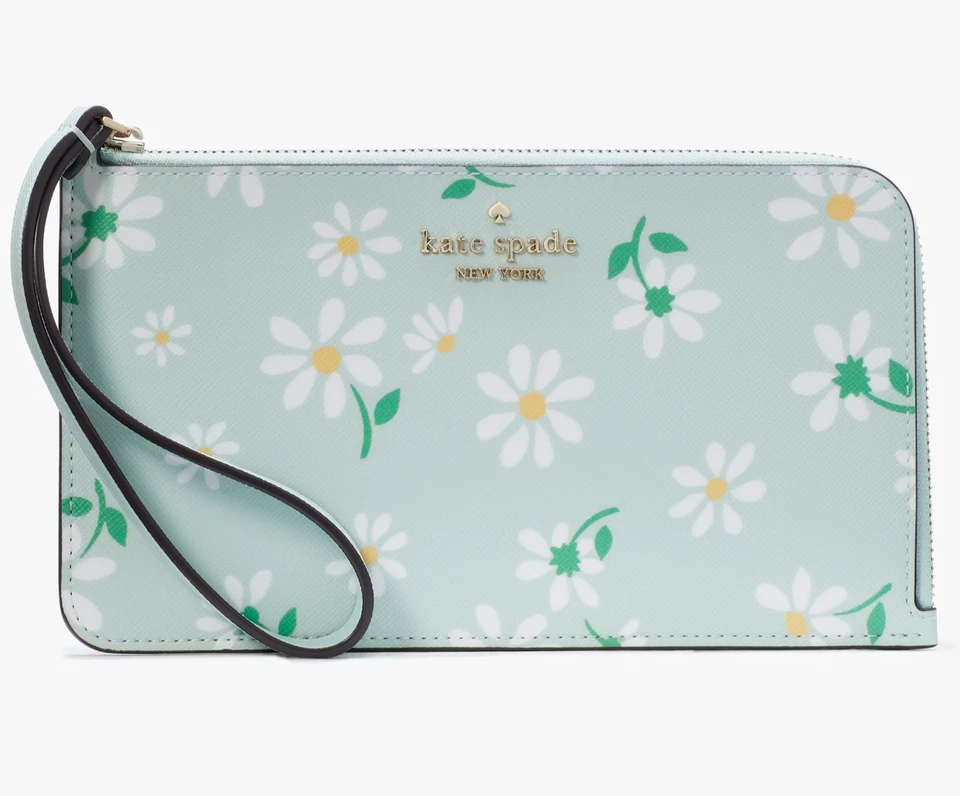 Kate Spade Lucy Aquamarine Blue Floral L-Zip Wristlet KH238 Daisy NWT $139 MSRP