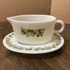 Vintage 1970s PYREX Spring Blossom Crazy Daisy Gravy Boat W/Plate USA Made Retro
