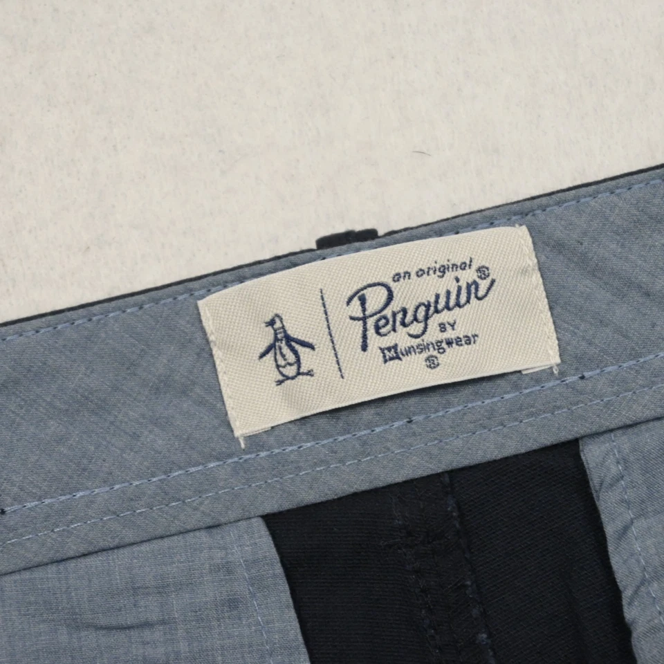 Pantalones Cortos Chinos Penguin Azul Frente Plano Elastizados Para Hombre Talla 33 x 8" NUEVO Foto 3 de 4