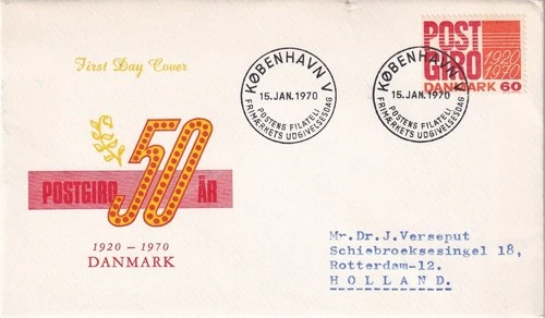 SA25d Denmark 1970 The 50th Anniversary of Post Office Banking Service , FDC