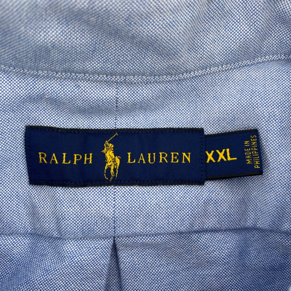 Ralph Lauren Oxford Button Down Shirt XXL Blue Long Sleeve Polo Pony Frayed Hem - Image 4 of 4