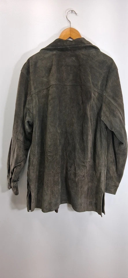 Banana Republic Hombres Pequeña Gamuza Cuero Chaqueta Marrón Cremallera Completa Tareas Clásicas   Foto 3 de 4