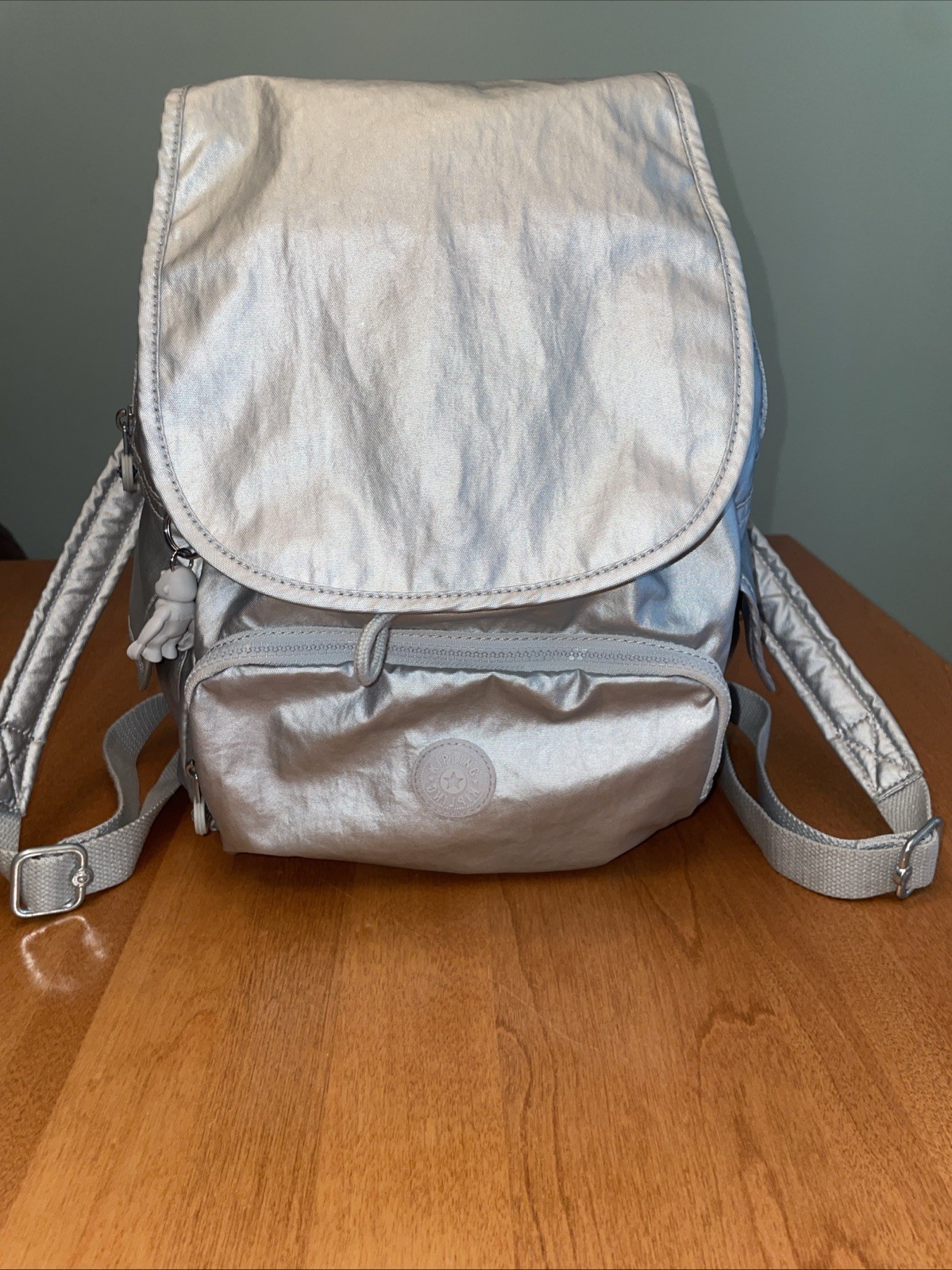 Kipling Metallic Silver Matte Backpack EUC large … - image 13