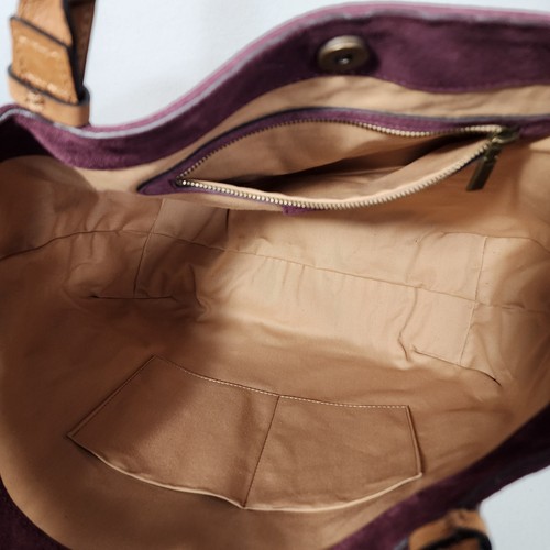Sundance Grenadine Tote Handbag Italian Suede Leather Maroon Burgandy Tan Straps - Picture 7 of 17
