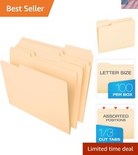 File Folders Letter Size 8.5 x 11 Manila 1/3-Cut Tabs 100-Pack