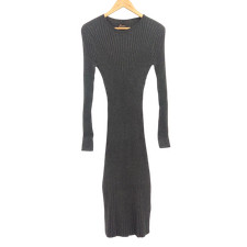 Quince Women Cotton Cashmere Ribbed Long Sleeve Crew Midi Dress Gray L
