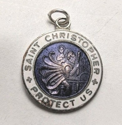 1960s 1970s  St Christopher Purple / White Enamel Medal
