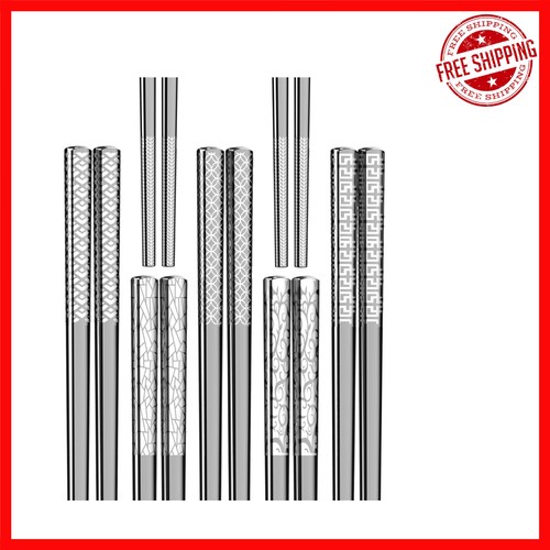 Elegantes 5 Paar Metall Essstäbchen Set - 304 Edelstahl, Spülmaschinenfest
