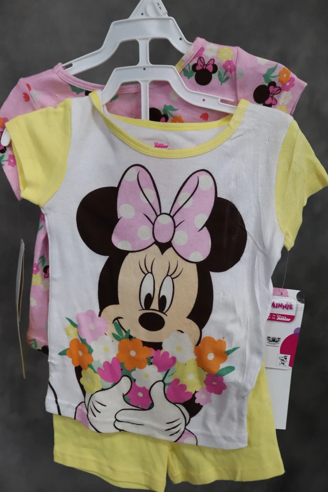 Juego de pijama de princesa Disney 4 piezas ropa de dormir de algodón - Minnie floral rosa/amarillo 3T Foto 2 de 4