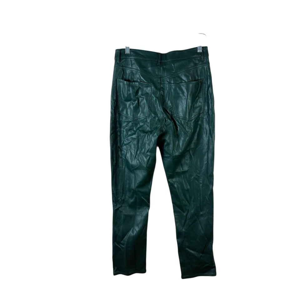 Pantalón EXPRESS Mujer Talla 8 Verde Vegano Imitación Cuero Slim Cintura Alta Forrado Polar Foto 2 de 4