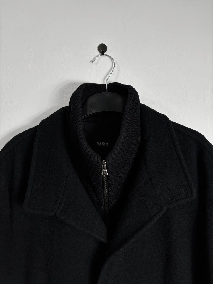 BOSS Hugo Boss Cashmere Virgin Wool Overcoat Jacket Detachable Knit Collar sz L - Image 2 of 4