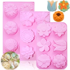 PSKJATIN 3PCS Flower Soap Molds,Silicone Soap Molds,Silicone Molds for Soap ...