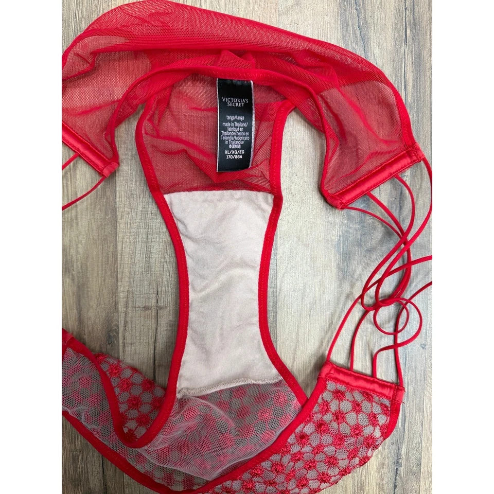 Victoria's Secret красный цветочный сетки струнных инструментов стрингов трусики кружева чистый размер XL - Изображение 2 из 4