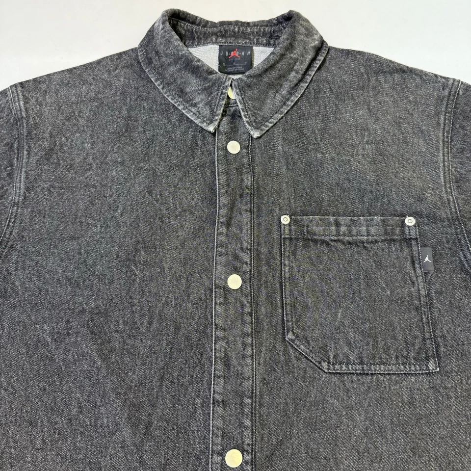 Nike Air Jordan Denim Snap Front Shirt Black Men's Size M FZ2131-010 RFID  NEW - Image 2 of 4