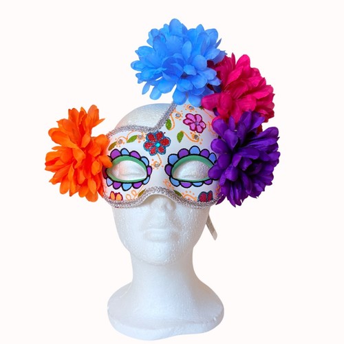 Halloween Floral Masquerade Mask Day Of Dead Sugar Skull Flowers Costume Party - Picture 2 of 13