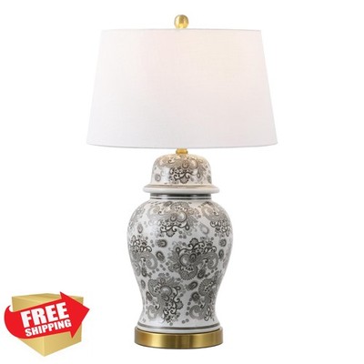 JONATHAN Y Gray/White Ceramic Table Lamp