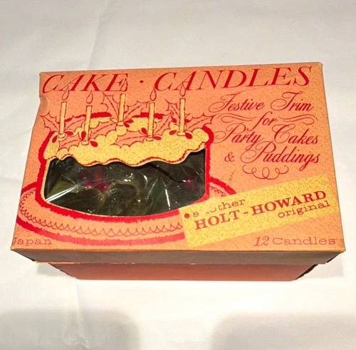 Vintage Holt-Howard Boxed Holiday Cake Candles Set of 12 Ivory/Red/Green - product listing photo