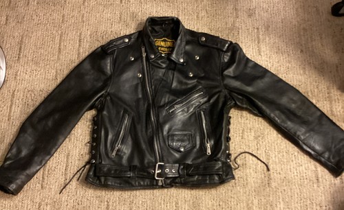 Vintage Genuine Leather Classic Biker Motorcycle Jacket W/ Zippers & Lace Size M - Picture 2 of 12