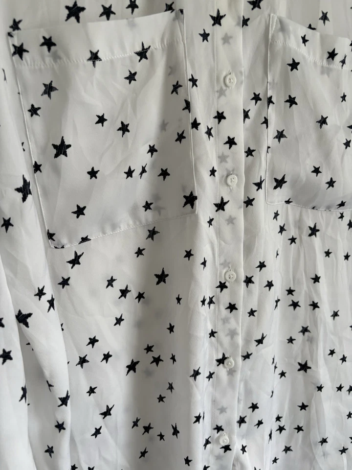 Ladies M&S Marks And Spencer Size 16 Blouse / Shirt White & Star Pattern Work - Image 2 of 4