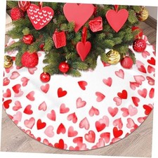 Happy Valentine's Day Tree Skirt 48 Inches Love Heart Tree Skirt Romantic Red